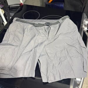 Columbia Men’s cargo shorts. Gray with belt. Waist 40 and 10” inseam.